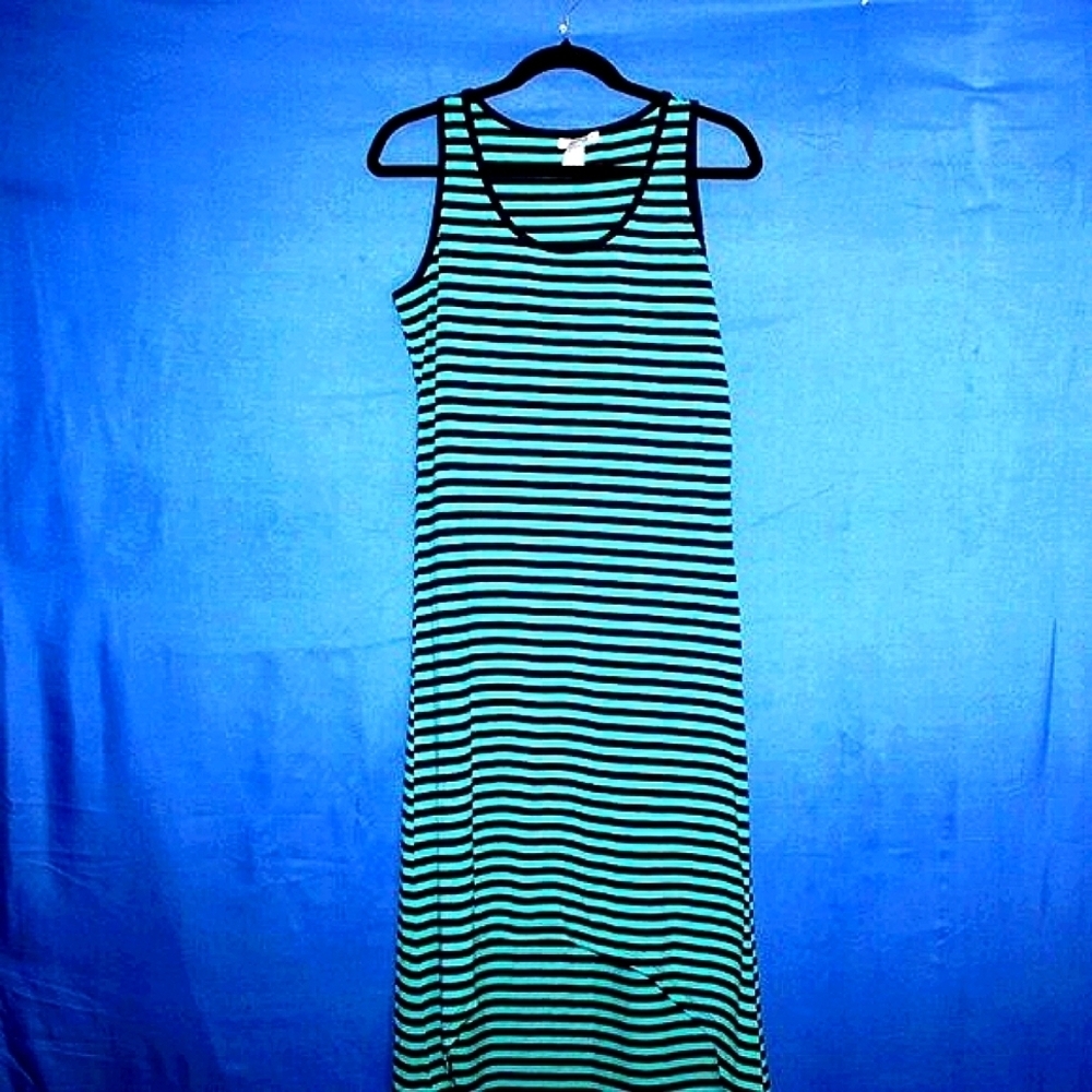 Connection 18° Teal and Black Striped High-Low Maxi Tank Dress XL